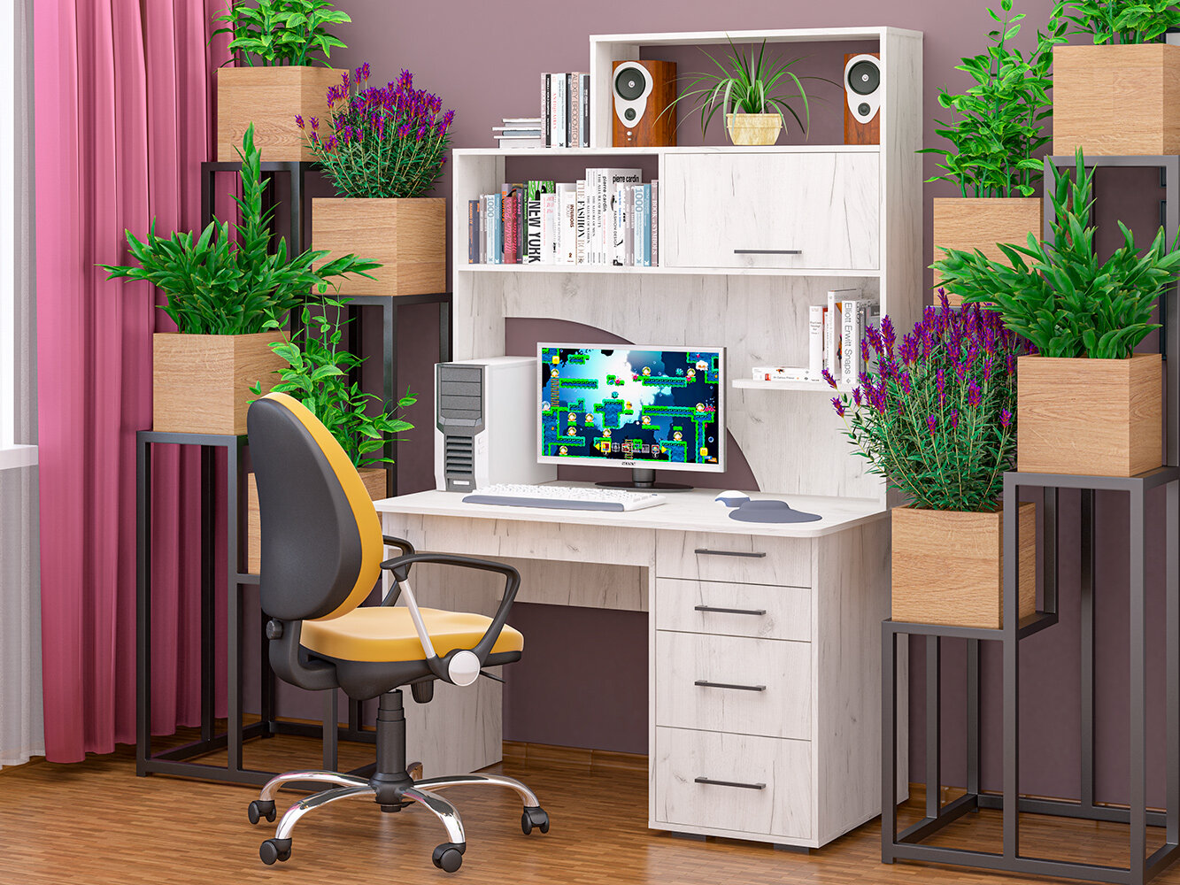 Компьютерный стол МК "Пирамида" СК-56, с надстройкой, универсальный (правый, левый), цвет крафт светлый, 191*120*70 см