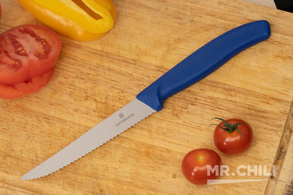 Нож кухонный Victorinox , для стейка, 110мм, заточка серрейтор, стальной, синий [6.7232.20] - фото №1