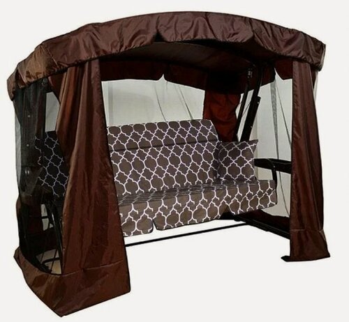 Изображение товара Садовые качели "Ранго" 3х местные, с москитной сеткой, регулируемая спинка, 2340х1500х1750 мм, шоколад/ромбы