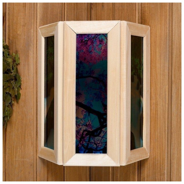 Абажур деревянный ""Рисунок 1"" со вставками из стекла с УФ печатью, малый, 33х29х12см 3441121 Добро . - фотография № 3