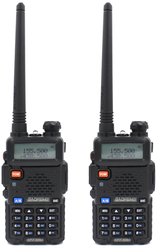 Рация Baofeng UV-5R Черная Комплект 2 шт. / Портативная радиостанция Баофенг для охоты и рыбалки с аккумулятором на 1800 мА*ч и радиусом 10 км