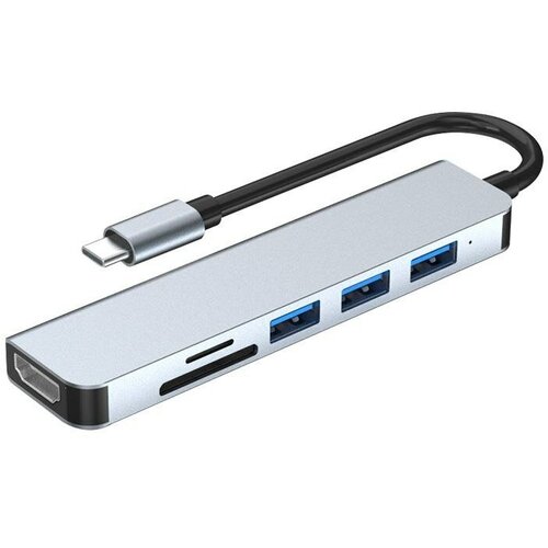 Адаптер переходник 6 в 1 3xUSB 3.0, HDMI Power Delivery + SD и TF карты памяти / Разветвитель USB-C HUB 3.0 / Подходит для MacBook хаб 4k earldom et c4 type c на hdmi 2xusb 3 0 sd card reader tf card серый