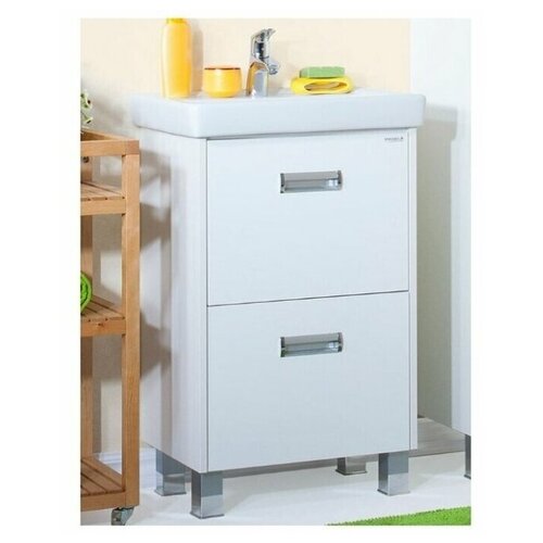 фото Тумба с раковиной для ванной палермо 55 белый глянец умывальник сантек "тигода" 55 мини бриклаер