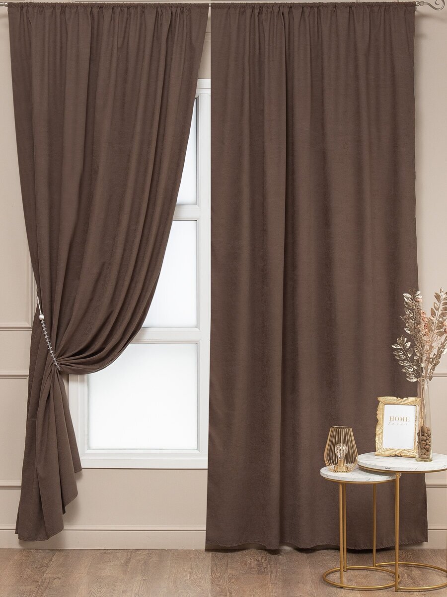 Комплект штор Amore Mio 150х270 см Шторы 2 шт замша для гостиной спальни дома на шторной ленте коричневые однотонные