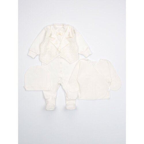 Комплект на выписку Трия для мальчика комбинезон шапочка и распашонка Выписка Экрю 1450₽