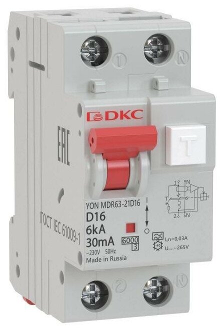 Дифференциальный автоматический выключатель с защитой от сверхтоков 2п 30мА, DKC MDR63-22C32-A (1 шт.)