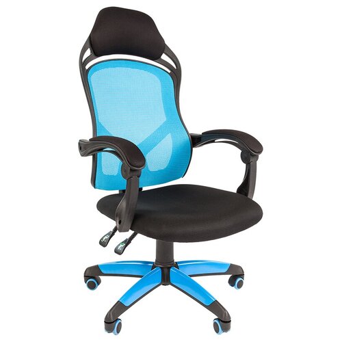 фото Компьютерное кресло chairman game 12 игровое, обивка: текстиль, цвет: черный/голубой