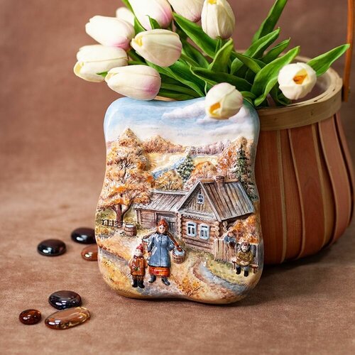 Украшение настенное интерьерное/ сувенир керамический Деревенская осень (малая с бабой)