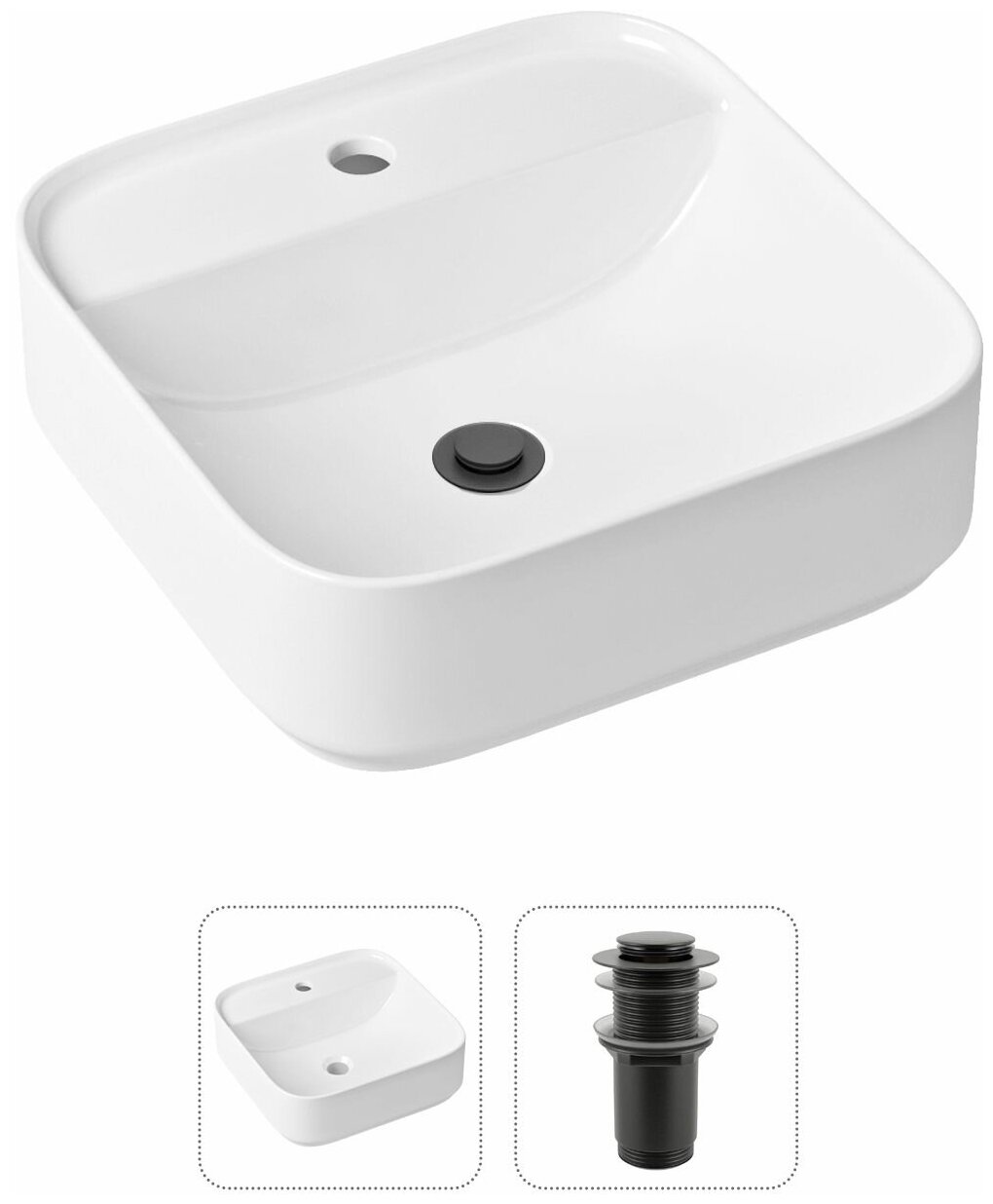 Комплект 2 в 1 Lavinia Boho Bathroom Sink 21520840: накладная фарфоровая раковина 42 см, донный клапан