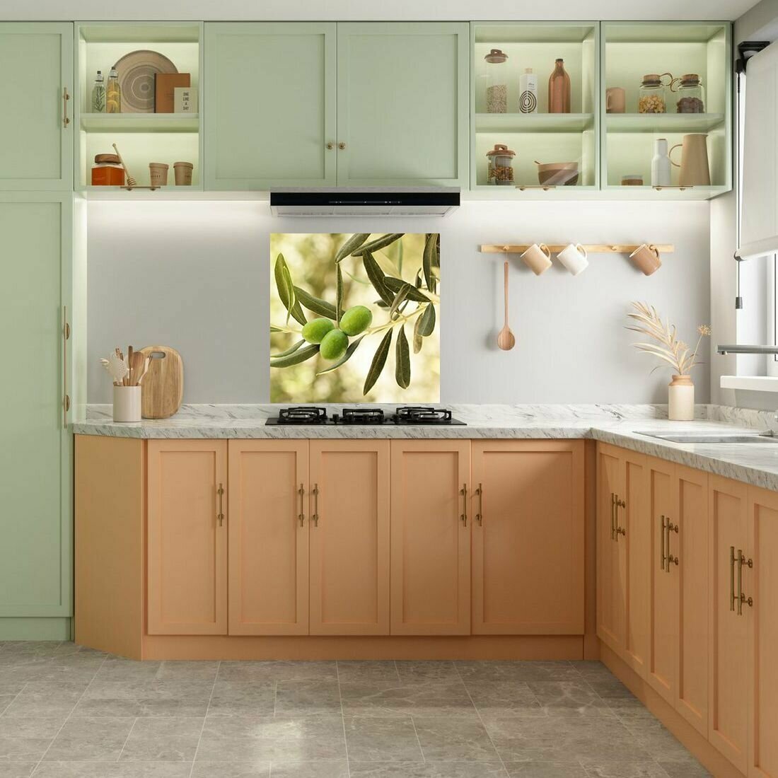 Защитный экран для кухни 600 х 600 х 3 мм "Оливки", акриловое стекло на кухню для защиты фартука, прозрачный монолитный поликарбонат, 600-023 - фотография № 3