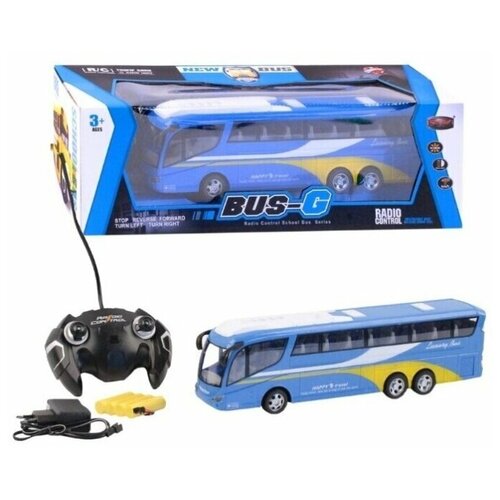 фото Машинка детская автобус на радиоуправлении компания друзей, 4 канала, свет фар, зарядное устройство в комплекте, цвет синий.