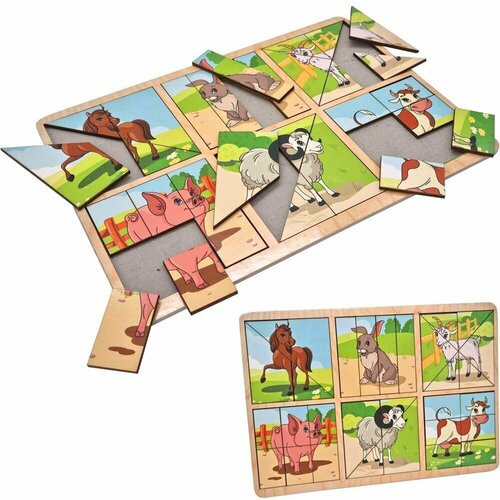Деревянный пазл для детей в рамке Ферма логическая игрушка с разрезными картинками ферма