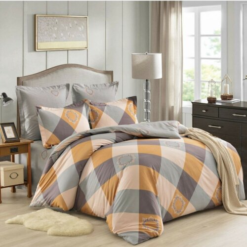 2 спальное постельное белье сатин двустороннее коричневое с орнаментом
