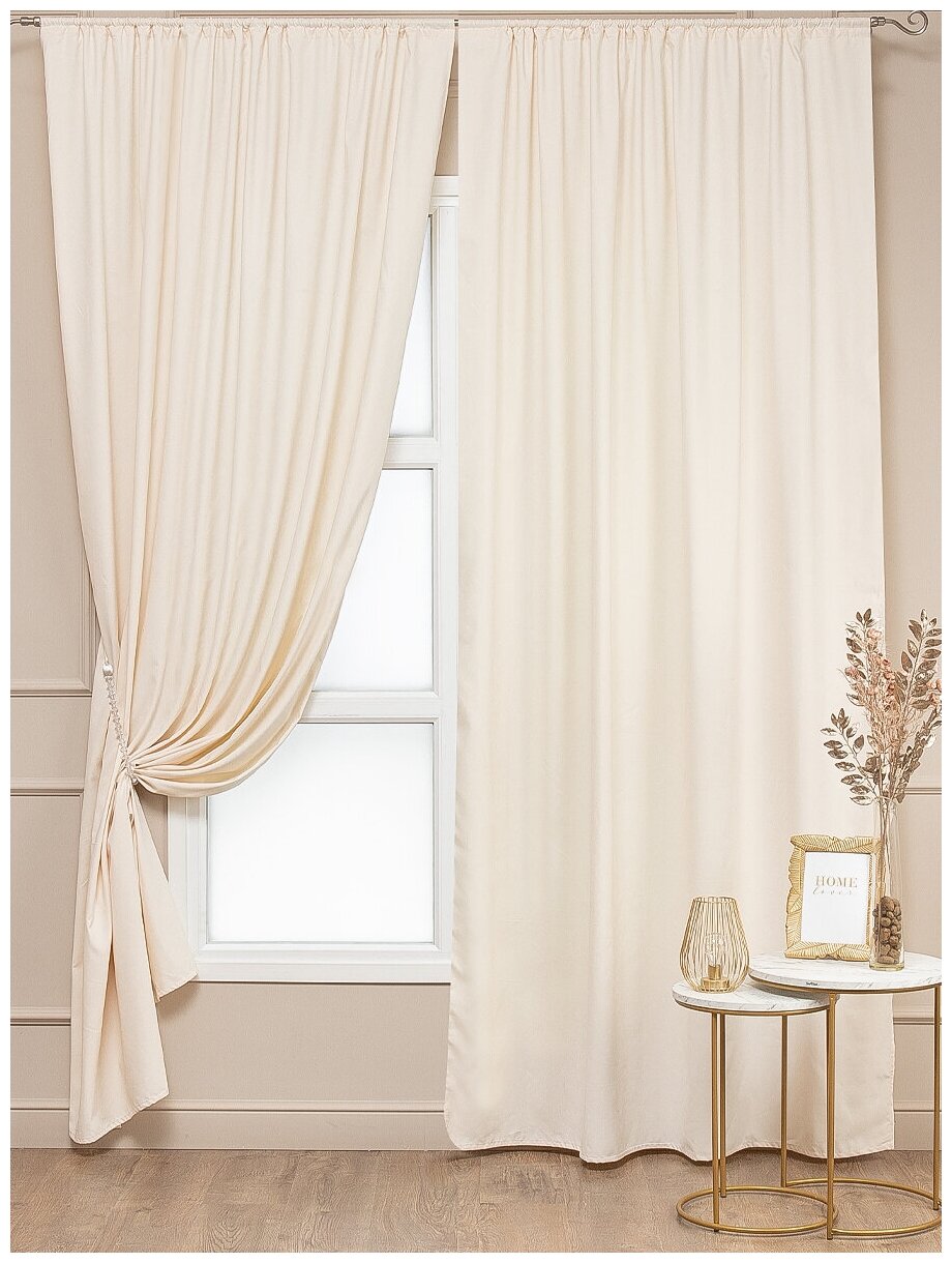 фото Комплект штор Amore Mio 150х 270 см, 2 шт, для гостиной, спальни, кухни дома, длинная, на шторной ленте, замша, готовая, плотная, шампань, однотонная