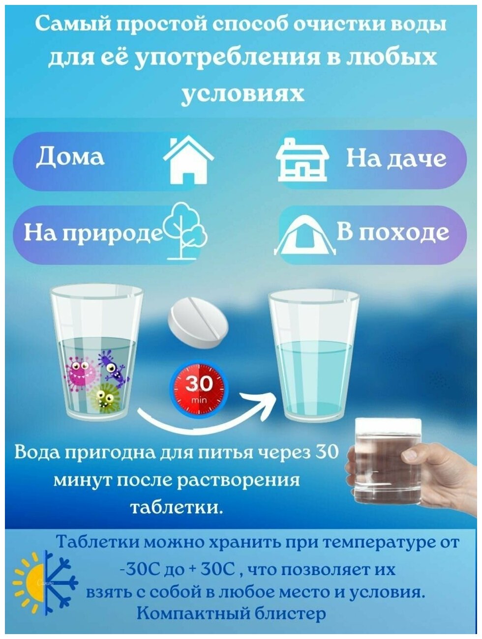Таблетки Акватабс для очистки воды, для дезинфекции - фотография № 2
