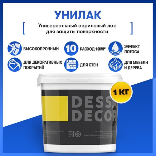 DESSA DECOR Унилак универсальный, для жидких обоев, стен, мебели, фасада и интерьера бесцвeтный, 1 кг