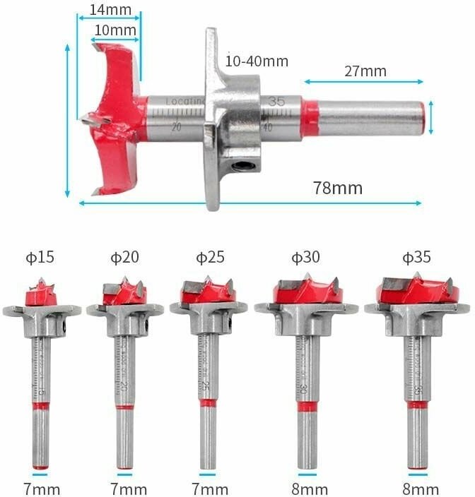 Набор сверл Форстнера по дереву, 10-15-20-25-35 мм, 5 шт с ограничителем - фотография № 4