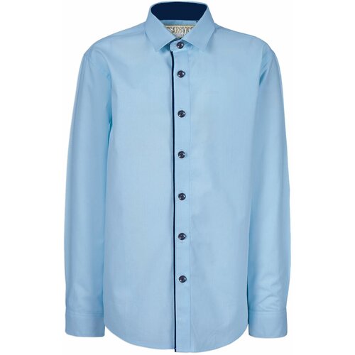 Школьная рубашка Tsarevich, прилегающий силуэт, на пуговицах, длинный рукав, однотонная, размер 122-128, голубой