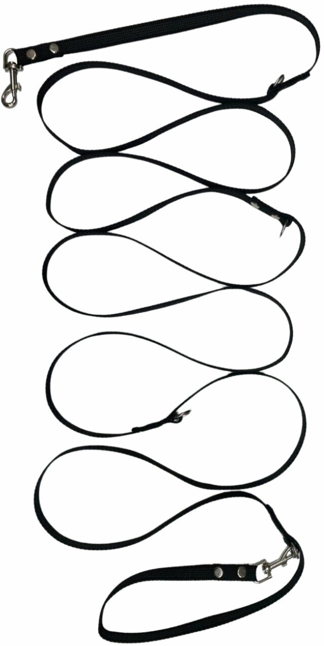 Поводок-перестёжка нейлоновый прорезиненный с двумя перестежками 5 м х 20 мм (Черный) - фотография № 2