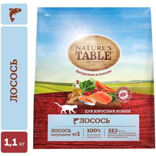 Сухой корм для кошек Nature's Table с лососем 1.1 кг лосось радужный натуральный беринг 245 г