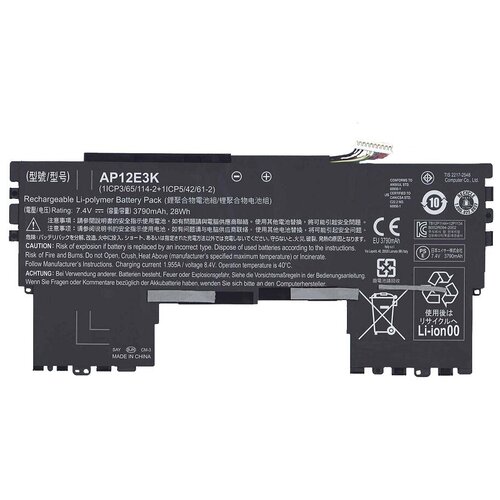 Аккумуляторная батарея для ноутбука Acer Aspire S7-191 7.4V 3790mAh 28Wh AP12E3K