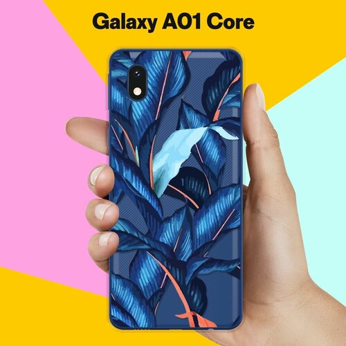 Силиконовый чехол Синие листья на Samsung Galaxy A01 Core