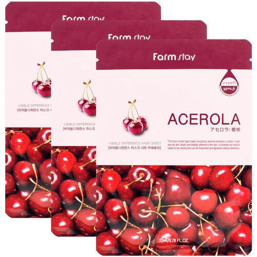 Farmstay Visible Difference Mask Sheet Acerola с экстрактом ацеролы, 23 мл, 3 уп.