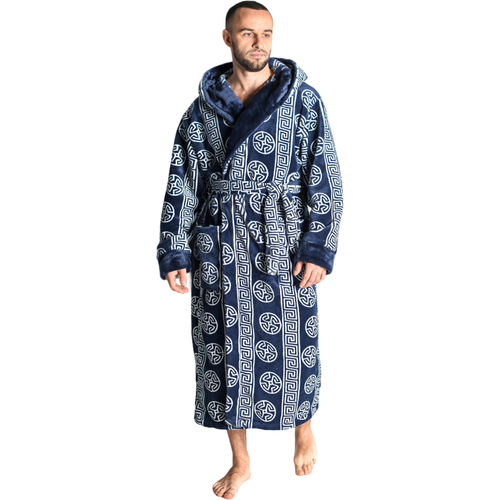 Халат Оптима Трикотаж, размер 56, синий мужской халат с капюшоном ночной халат зимний теплый длинный флисовый халат домашняя одежда с поясом