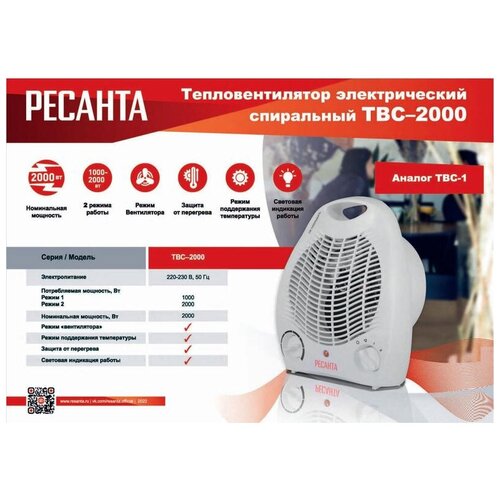 Тепловентилятор ТВС-2000 Ресанта РЕСАНТА 67211 1 шт 257200₽