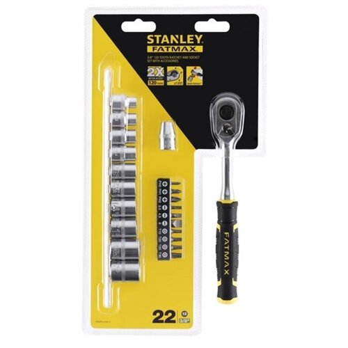 фото Набор из рукоятки с храповым механизмом fatmax stanley t82680-0, 3/8"-120 зубцов, головок и бит