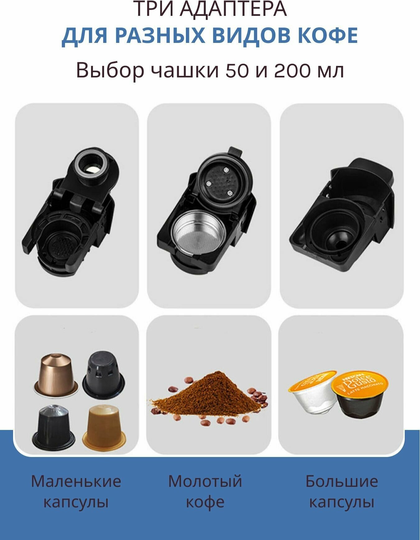 Универсальная кофемашина капсульная 3 в 1 с адаптерами для капсул Nespresso, Dolce Gusto и молотого кофе - фотография № 4