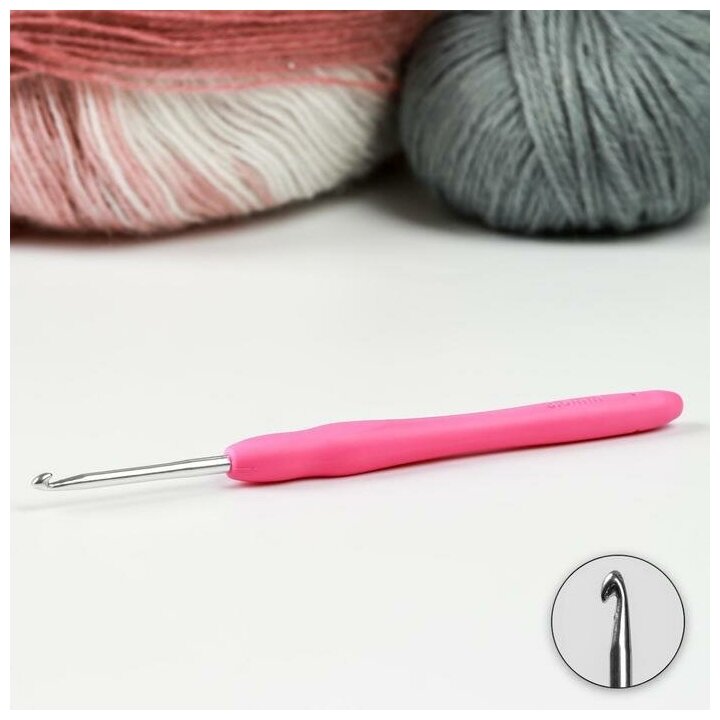 Крючок для вязания, с силиконовой ручкой, d = 3 мм, 14 см, цвет розовый(3 шт.)