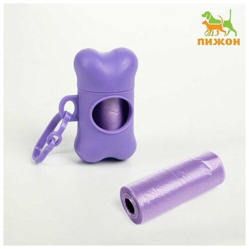 Контейнер-косточка с мешками для уборки (рулон 15 пакетов 29х21 см), фиолетовый