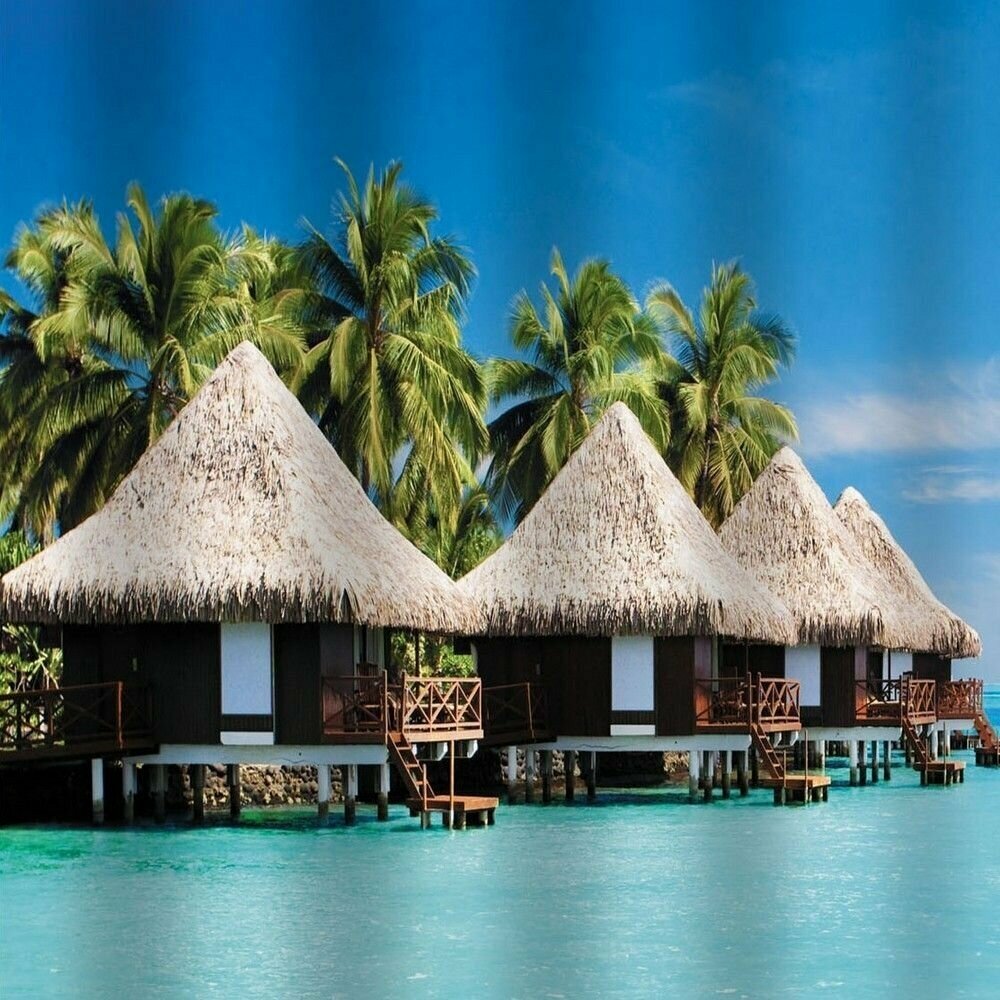 Шторка в ванную комнату BRIMIX 02-14, фотопечать райский остров 180x200