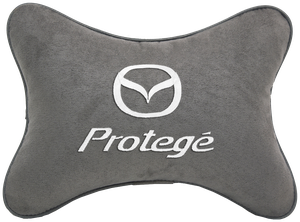 Автомобильная подушка на подголовник алькантара L.Grey c логотипом автомобиля MAZDA PROTEGE