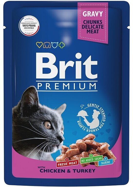 Влажный корм Brit Premium Пауч для взрослых кошек цыпленок и индейка в соусе 85 гр. (14шт.) - фотография № 12