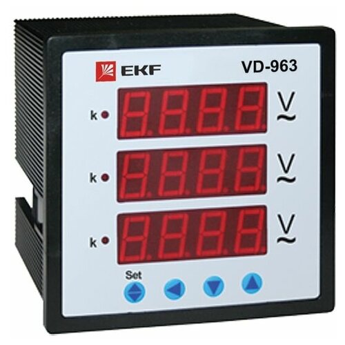 Вольтметр цифровой VD-963 на панель 96х96 трехфазный EKF vd-963, 1шт прибор комбинированный цифровой измерительный dmc на панель 96х96 квадратный вырез proxima ekf dmc 963