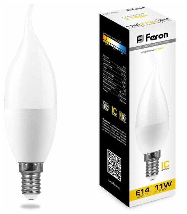 Светодиодная лампа FERON 11W 230V E14 2700K, LB-770 25939