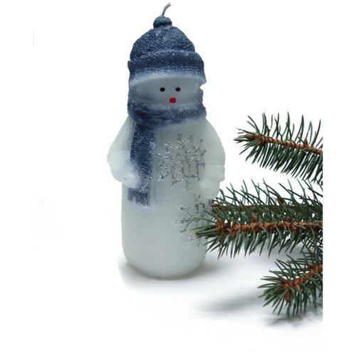 фото Снеговик в шарфе свеча парафин фигурная с росписью синий h190 d90х75 эвис