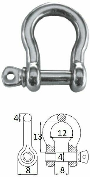Скоба такелажная подкова с винтовым пальцем 4 мм сталь AISI 316 - фотография № 1