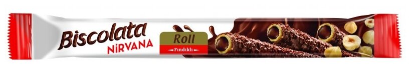 Вафли Biscolata Nirvana Roll c ореховой начинкой в глазури, 28 г, 12 шт. в уп. - фотография № 2