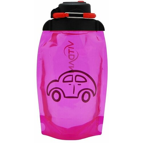 Складная эко бутылка для воды VITDAM, объем 500 мл, розовая с рисунком, B050PIS1403