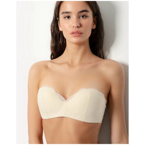 Бюстгальтер балконет  Incanto, кружевной, чашка кружевная, с пуш-ап, формованная, без косточек, бретели регулируемые, съемные, размер 70B, бежевый