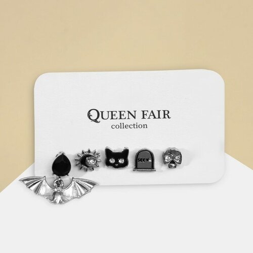 Комплект серег Queen Fair, эмаль, стекло, черный, серый комплект серег queen fair эмаль стекло мультиколор