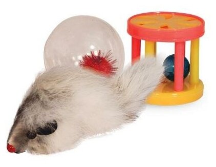 Набор игрушек  для кошек   Triol набор мяч, мышь, барабан (XW0087/22181039),  оранжевый/белый, 1шт.