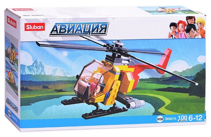 Конструктор пластиковый детский для мальчиков "Вертолет" SLUBAN M38-B0667A "Авиация" (100 деталей)