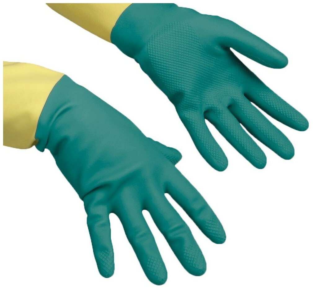 Перчатки латексные Vileda Professional Усиленные с неопреном повышенная прочность зеленые/желтые (размер 7.5-8, M)