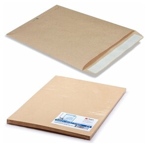 Конверт-пакеты С4 плоские (229х324мм) до 90 листов, крафт, отрывная полоса, комплект 25шт, 161150.25