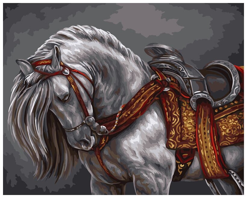 Картина по номерам на холсте ТРИ совы «Богатырский конь», 40×50, с акриловыми красками и кистями