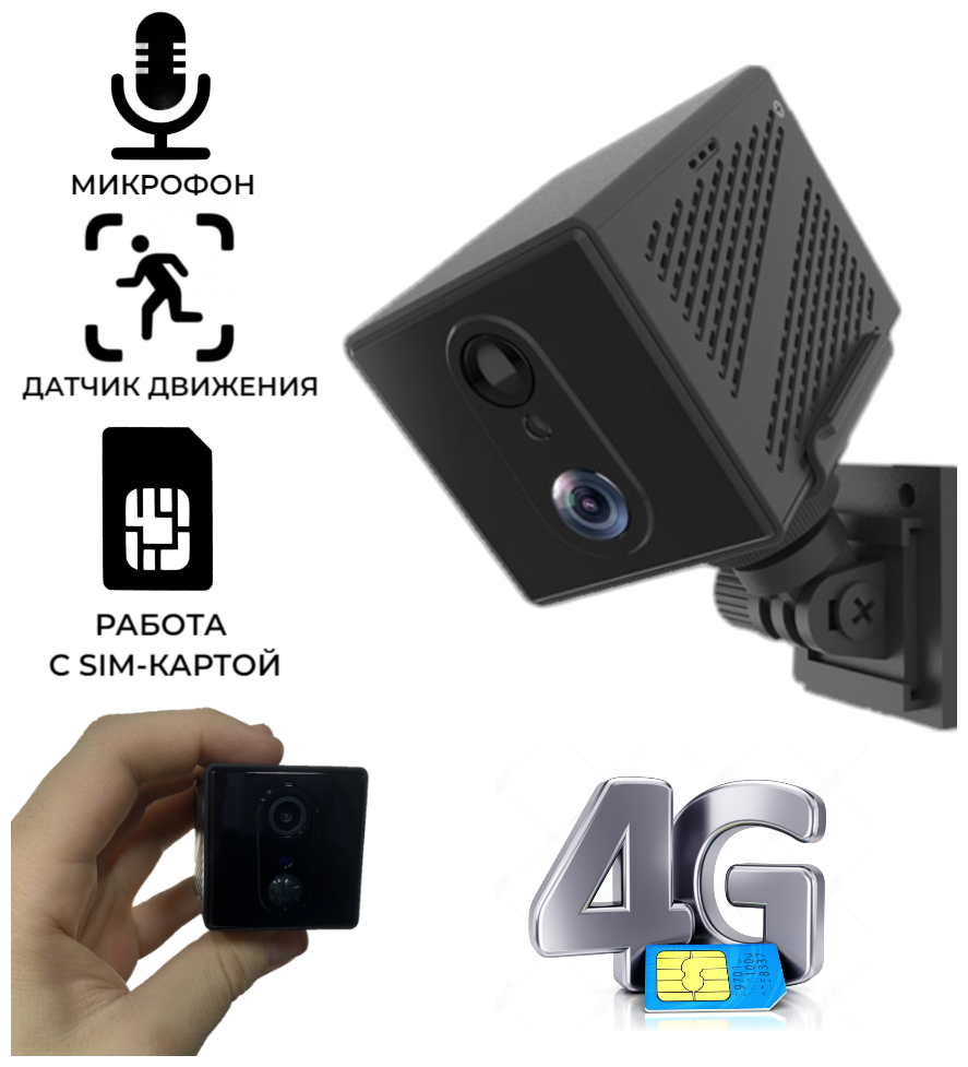 Мини 4G видеокамера / Просмотр с телефона / Работа с SIM-картой